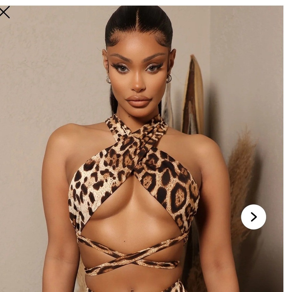 Fashion Nova Pool Side Bae Wrapped  Swimsuit Leopard Print Top Brown M